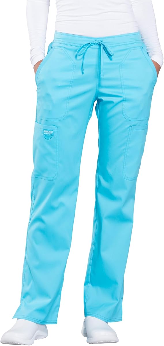 Cherokee Scrub Pants for Women Mid Rise Flare Yoga Scrubs Pant, 2-Way Stretch Drawstring Medical Bottoms, 5 Pockets-WW120