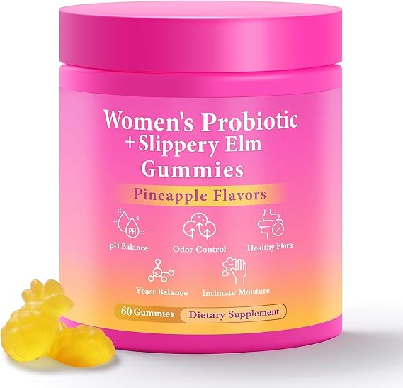 BURMINY Her Juicy Feminine Probiotics Gummies, Premium Feminine Balance Probiotics with Slippery Elm for Women's pH Balance and Freshness Support Daily Wellness & Comfort 60 Pineapple Gummies