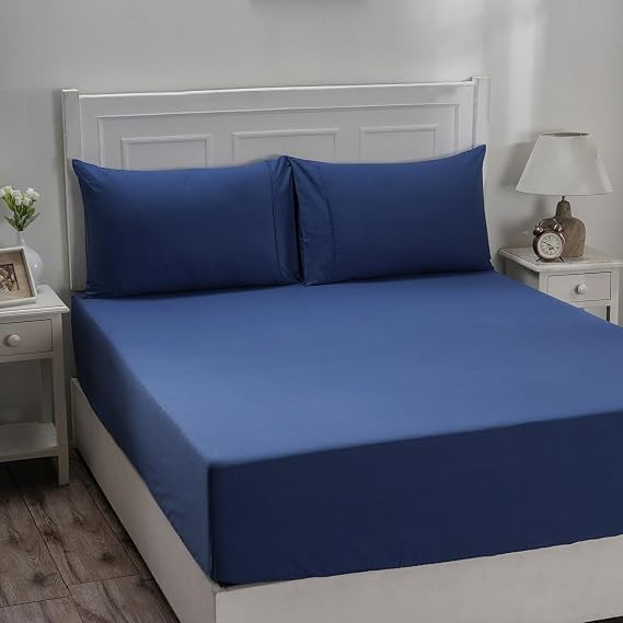 SKS Linen Twin-39"x 75" Size 400 TC Navy Blue 100% Pima Cotton 1Pc Fitted Sheet with 17-Inch Deep Pocket