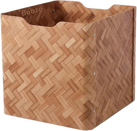 Bamboo Storage Box – Brown Wooden Basket (32x35x33 cm) | Fits KALLAX Shelves | Stackable Decorative Cube for Home, Office, or Living Room | Eco-Friendly & Durable Organizer