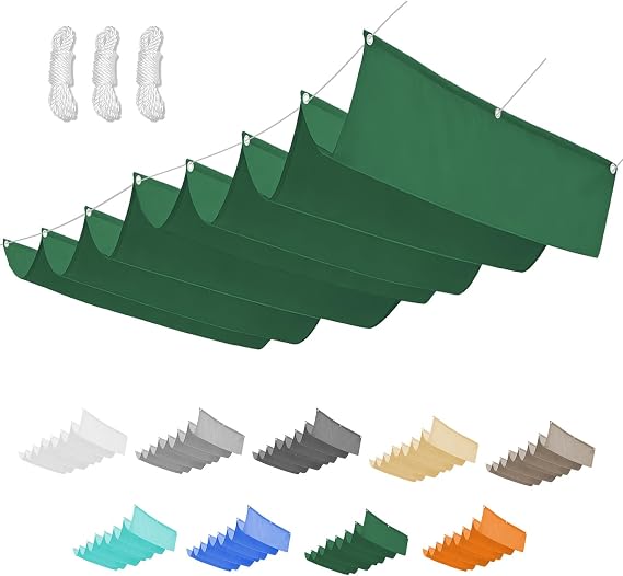 Retractable Wave Shade Cloth, Waterproof Rectangle Sun Shade Sail Garden Sunscreen Awning Canopy with Rope for Outdoor Patios Garden Backyard-Darkgreen||50x200cm