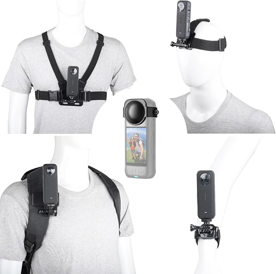 10 Pcs Action Camera Accessories Suitable for Insta360 X6/X5/X4 Air/X4/X3/Ace Pro 2,Head Mount, Chest Strap,Wrist Strap, Quick Clip Mount and Lens Cap Protector, Compatible with GoPro Hero