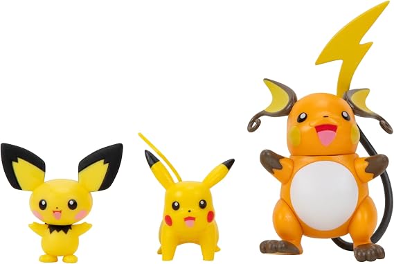 Pokemon Select Evolution 3 Pack - Features 2-Inch Pichu and Pikachu and 3-Inch Raichu Battle Figures