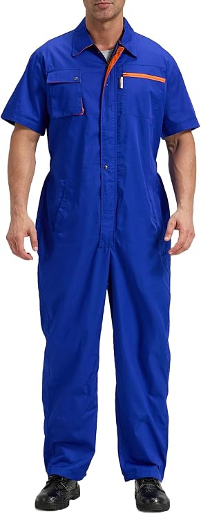 Men's Short Sleeve Coverall Mechanics Work Jumpsuit Overall Lightweight Crawl Suit