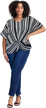Avenue Womens Plus Size Knot Front Dolman Sleeve Blouse