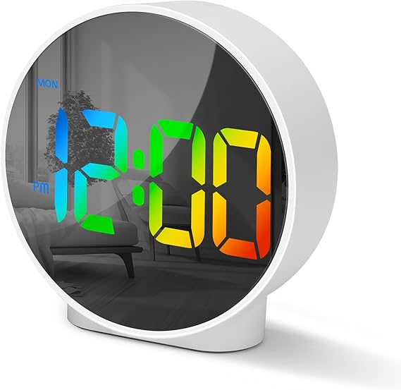 Lafocuse Small LED White Digital Alarm Clock 4 Inch, Colorful Large Numbers | USB/Battery Operated, 2 Alarms, Snooze, Adjustable Brightness, LED Digital Bedside Clocks for Bedroom Office Desk Table