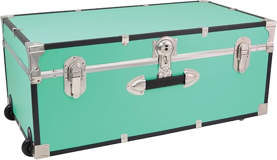 Seward Trunk Traveler 30" Rolling Trunk with Lock - Teal Vintage Suitcase