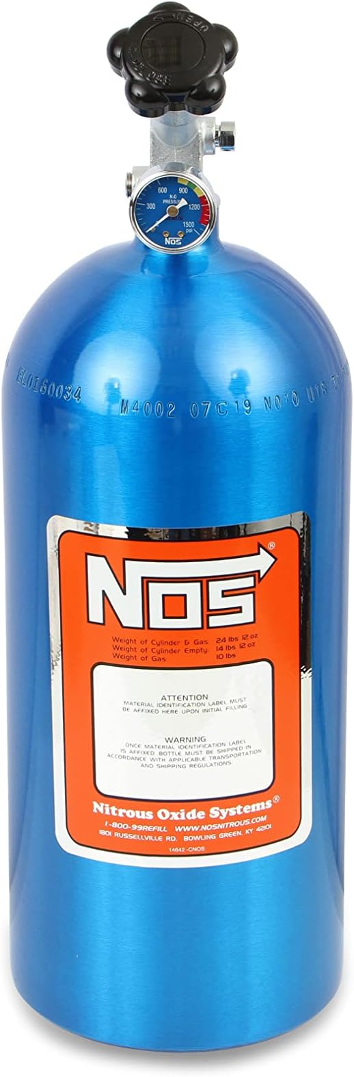 NOS 14745 Electric Blue 10-pound Aluminum Nitrous Bottle with Hi-Flow Valve