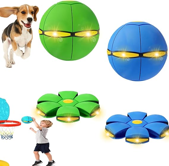 2PCS Magic Bouncing Ball, Magic Meta - Ball, Children's Magic Bouncing Balls, Dual Form Flying Saucer, Parent-Child Interaction with 3 Light Suitable for Indoor & Outdoor Play Green and Blue