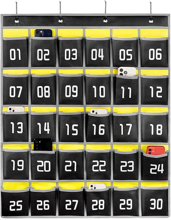 Loghot 30 Numbered Pockets Classroom Pocket Chart for Cell Phone Holder
