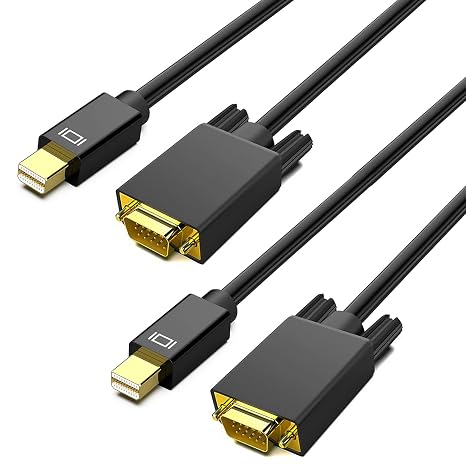 AKWOR Mini Displayport to VGA Cable 6FT/2 Pack, Mini DP Display Port to VGA Adapter Cable (Thunderbolt 2 Compatible) with MacBook Air/Pro, Surface Pro/Dock, iMac, Mac mini, Monitor, Projector