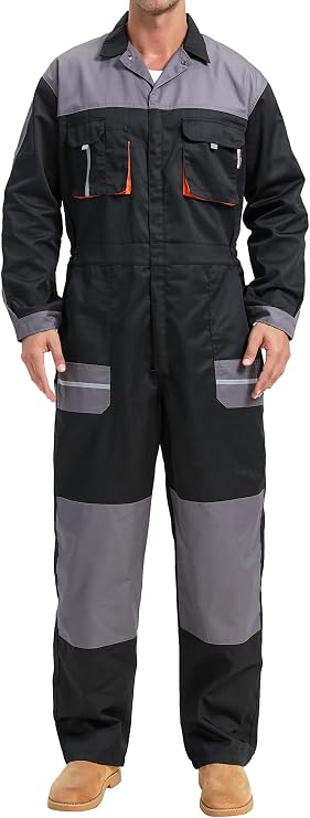 Men's Work Coveralls Multi Pockets Garage Work Jumpsuit Zip Coverall One Piece Workwear Mechanic Overalls
