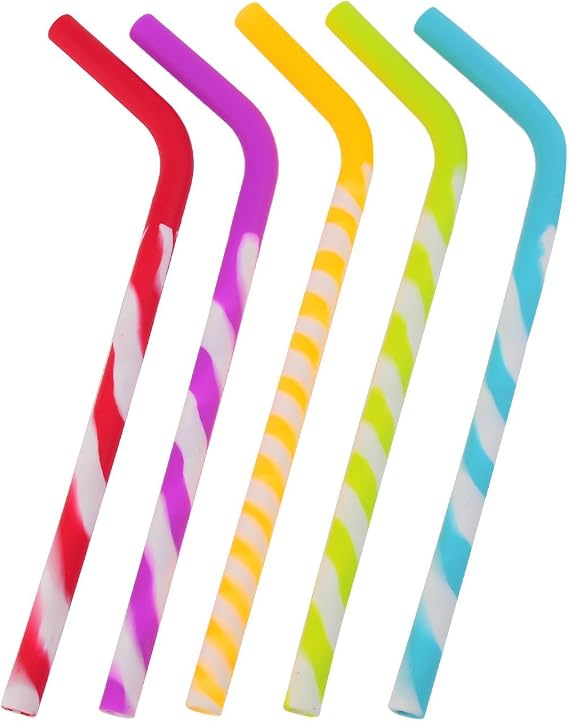 Food Grade Silicone Reusable Drinking Straws (5-pack)- Dishwasher Clean, Safe for Kids