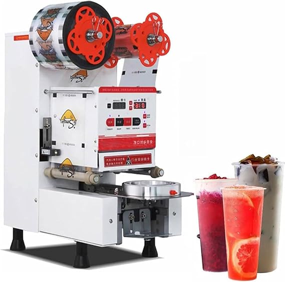 Commercial Cup Sealing Machine,Fully Automatic 350w Electric Cup Sealer,600-800 Cups/H Digital Control LCD Panel Cup Sealer,for Bubble Milk Tea Coffee Smoothies,90/95mm Diameter,White