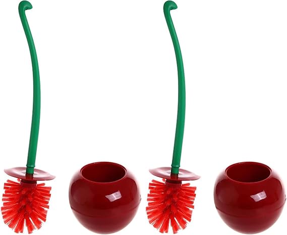 Creative Toilet Brush with Holder Bowl&Long Handle, Household Bathroom Cleaning Tool Cleaner and Base for Storage&Organization, Thick Bristle for Deep Clean-Rust Resistant Leakproof-Red Cherry Shape