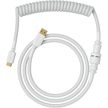 Glorious Coiled Keyboard Cable – Coiled USB C Cable Artisan Braided Cables for Mechanical Gaming Keyboard Coiled Cable - Custom Keyboard Cable (White)