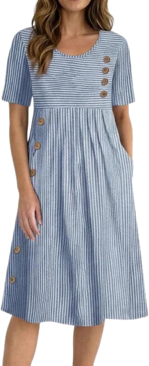LOZ Striped Summer Dresses for Women A-Line Beach Sundress with Pockets