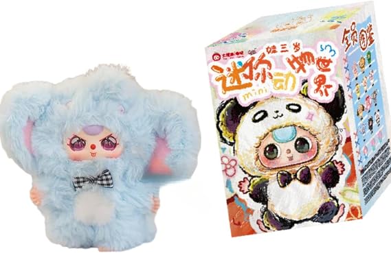 Baby Three Mini Animal World Series Plush Blind Box, Random Design Action Figures (1 of 15 Possible Styles) Cute Figures Collectible Toys Birthday Gifts Home Decorations (1Pc-Blind Box)