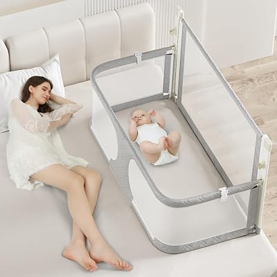 3 in 1 Baby Bedside Sleeper Portable Crib, Foldable Bed Rail for Toddlers, Crib Side Bed with Adjustable Height, Baby Playpen, Suitable for Twin, Full, King & Queen Size Bed Grey