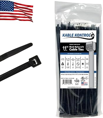 Kable Kontrol Made in USA Cable Zip Ties, 100 Pcs 11 Inch Black, 50 Lbs Tensile Strength, Self-locking UV Resistant Plastic Nylon Wire Ties, for Indoor or Outdoor Use