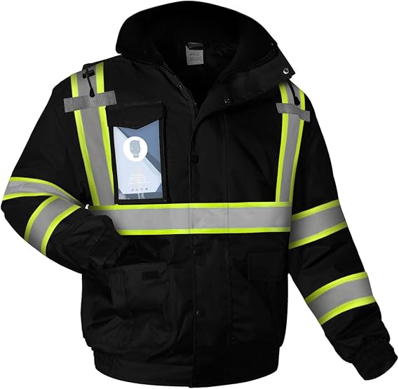 Construction Safety Jackets for Men, Hi Vis Jackets, Black, 5XL