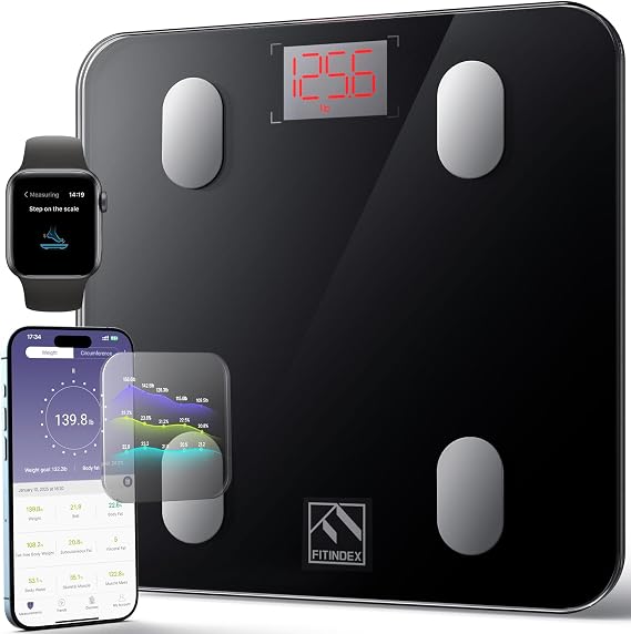 FITINDEX Smart Scale for Body Weight, BMI & Body Fat, 13 Metrics, Black
