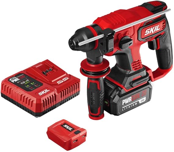Skil PWRCore 20 Brushless 20V 7/8" Rotary Hammer Kit, Includes 5.0Ah Battery, PWRJump Charger and PWRAssit USB Adapter - RH1704-1A