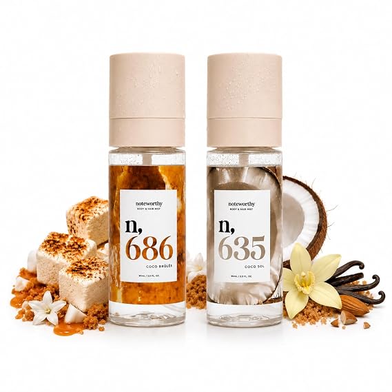 Coco Duo Body Mist Bundle n,686 Coco Brulee + n,635 Coco Sol Warm Gourmand Coconut Fragrance Mist Set Marshmallow, Coconut Sugar & Vanilla