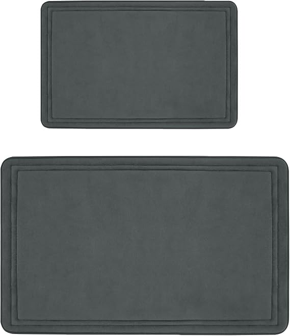 ITSOFT Memory Foam Bath Mat Non Slip Absorbent Super Cozy Velvet Bathroom Rug Carpet, Charcoal Gray 24x16 + 31x20 Inches, 2 Pieces Bundle