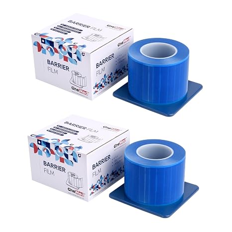 2400 Sheets Blue Dental Barrier Film Roll with Dispenser Box 4" x 6" Disposable Barrier Tape for Dental Clinic Tattoo Beauty Salon 1200 Sheets/Roll 2 Rolls