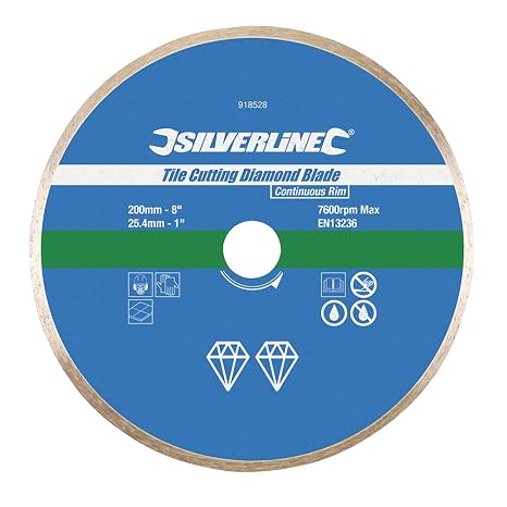 Silverline 918528 Tile Cutting Diamond Blade 200 x 25.4 mm Continuous Rim