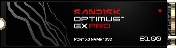 SanDisk Optimus GX PRO 8100 PCIe Gen 5 NVMe SSD 4TB (Up to 14,900/14,000MB/s read/write speeds, Next Gen TLC 3D CBA NAND, Up to 2,400TBW)