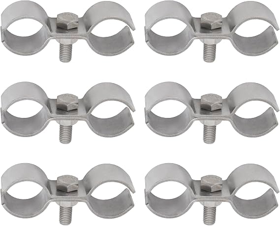6Pcs Double Pipe Clamp 304 Stainless Steel Dual Pipe Tube Clip with Bolt and Nut for 12mm Tubes