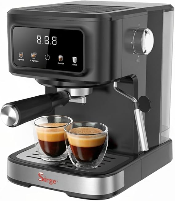 Sirge Portafilter Machine 20 Bar 1100 W Espresso Machine Professional Portafilter Coffee Machine with LED Display & Strong Milk Frother for Barista Espresso Latte and Cappuccino