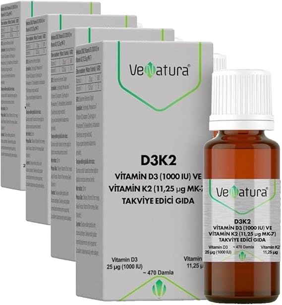 VeNatura Vitamin D3 K2 (11.25 MG) Damla 20 ml P03761 (4 paketi)