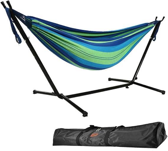 Goutime 9ft Double Hammock with Detachable Stand, 550 lbs Weight Capacity | for Garden Patio Deck Balcony Indoor Outdoor (Blue Green)