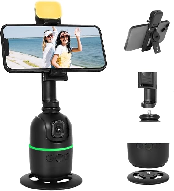 KozyOne Auto Face/Body Tracking Tripod, No App Required, 360° Rotation Phone Holder with Fill Light, Auto Tracking Phone Holder, Smart Gesture Control, for Vlog, Tiktok, Streaming, Zoom