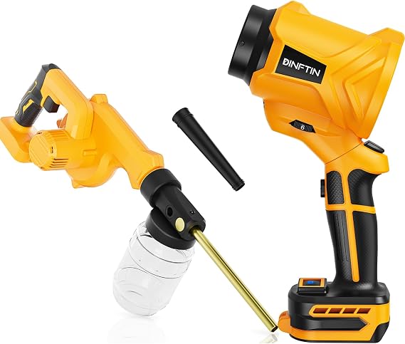 Dinftin 2-in-1 Cleaning & Dusting Bundle: Compatible for DeWalt 20V Battery Cordless Leaf Blower with 180 Rotatable Head & 3 Nozzle & Electric Diatomaceous Earth Duster (Batteries Not Included)
