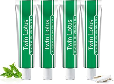 Twin Lotus Chiangrai High Mountain Tea Organic Herbs Toothpaste, Fluoride Free,Gluten Free,No Triclosan,Thai Oral spa,Travel Size 0.88oz 4 Pks,Helps Freshen Breath