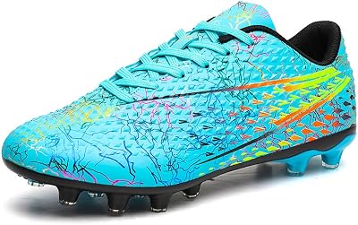DimaiGlobal Kids Soccer Cleats Boys Youth Girls High-Top Trainning Firm Ground Soccer Shoes Athletics Outdoor Football Shoes Sneakers, 1-turquoise
