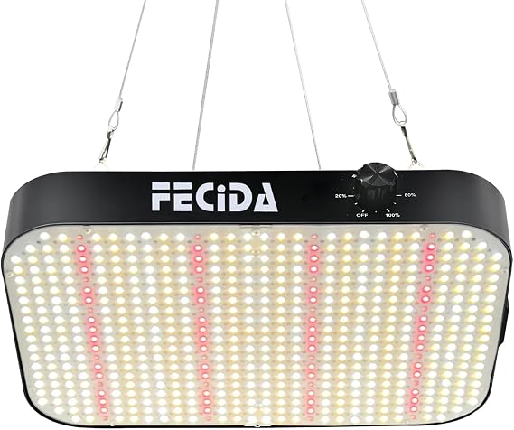 FECiDA 600W Equivalent Grow Light, 65W True Power Full Spectrum LED Grow Lights for Indoor Plants, Seed Starting, Seedlings for New Grower, 0100% Dimmable, Daisy Chain, Quiet Cooling Fan