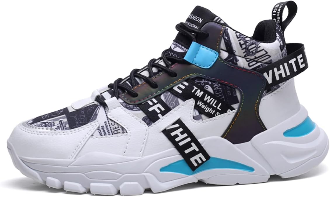 Men's High-Top Sneakers - Fleece Lined for Warmth, Graphic Print Design, Cushioned Non-Slip Sole, Stylish Casual Shoes for Daily/Streetwear