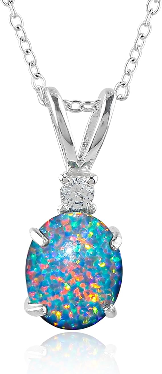 Black Opal with CZ Crystal Pendant Necklace, Fire Play Gemstone, Birthstone Crystal, Healing Stone, Gift for Women Mom Her, Statement Jewellery, 925 Sterling Silver 18 inch