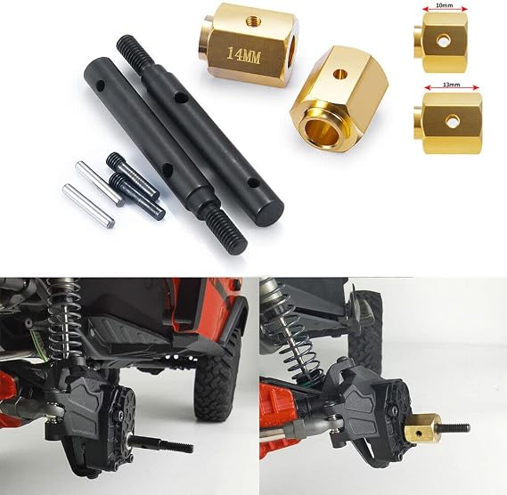 Benedict Harry Brass Extended Wheel Hubs Hex Pins +14.5 and Steel Stub Axle (Portal Drive) Extended Set for TRX-4 Defender
