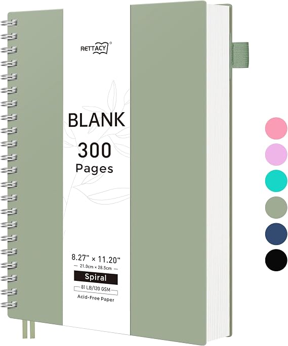 RETTACY Blank Journal Notebook, 300 Pages, A4 Large Size (8.2'' x 11.2'')