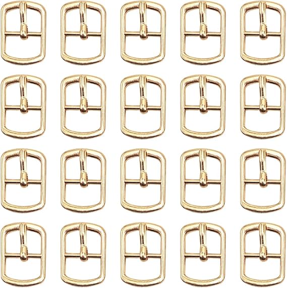 FSSTUD 20 Pcs Small Metal Roller Buckle Single Prong Belt Mini Sewing Webbing Adjustable Shoe Replacement Hardware Pin Center Bar for DIY Craft Golden