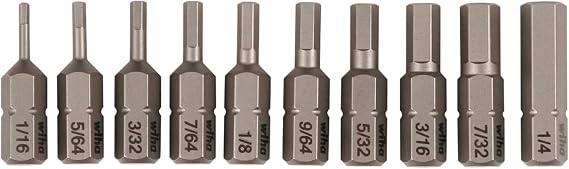 Wiha 72596 10 Piece Bit Set Hex Inch