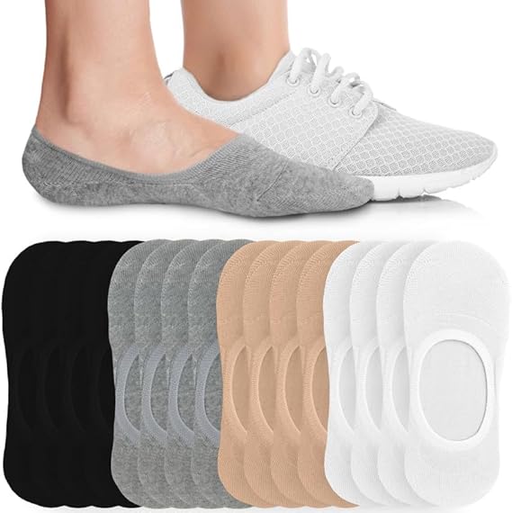 Eedor No Show Socks Women - Low Cut Ankle, Non Slip | Breathable Cotton & Spandex, Flat Boat Line Invisible Socks with Silicone Heel Grips, for Flats, Heals, Loafers
