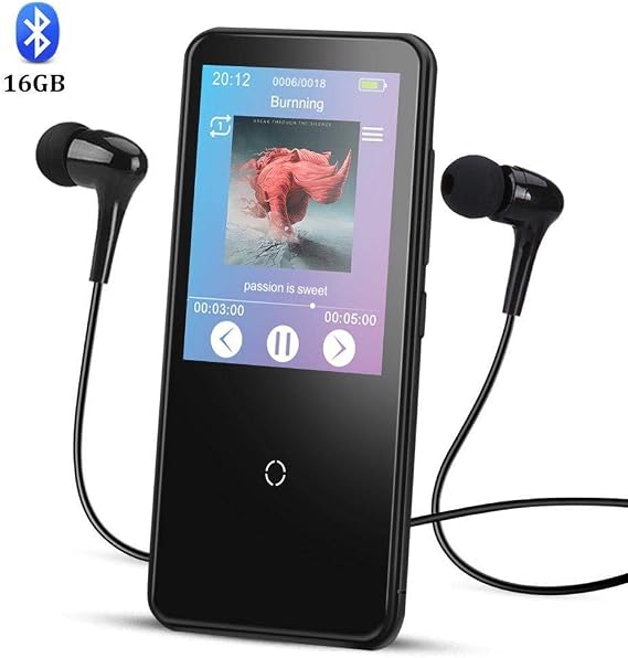 AGPTEK 16GB Bluetooth 4.0 MP3 Player 2.4HD Screen Touch Botton Potable Lossless Music Player Built-in with Loudspeaker with Earphone, Support FM Radio Voice Recording E-Book Digital, C10 Black