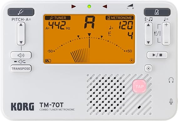 Korg TM-70T Tuner and Metronome w/Sound Out Mode, Transpose Mode, and Chromatic Mode - White